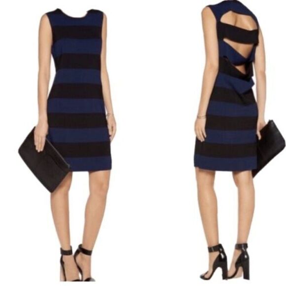 Derek Lam 10 Crosby Navy Blue and Black Striped Cutout Back Knit Dress Size S - Picture 1 of 11